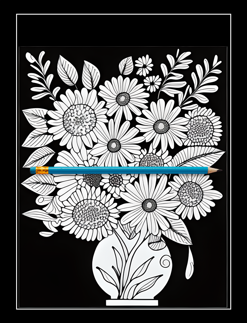 Black Background Flower Bouquets Coloring Book For Adults Paget Blue