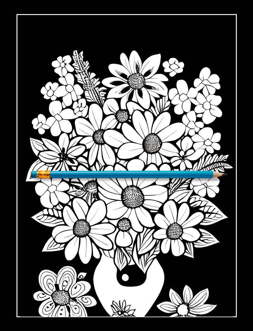 Black Background Flower Bouquets Coloring Book For Adults - Paget Blue