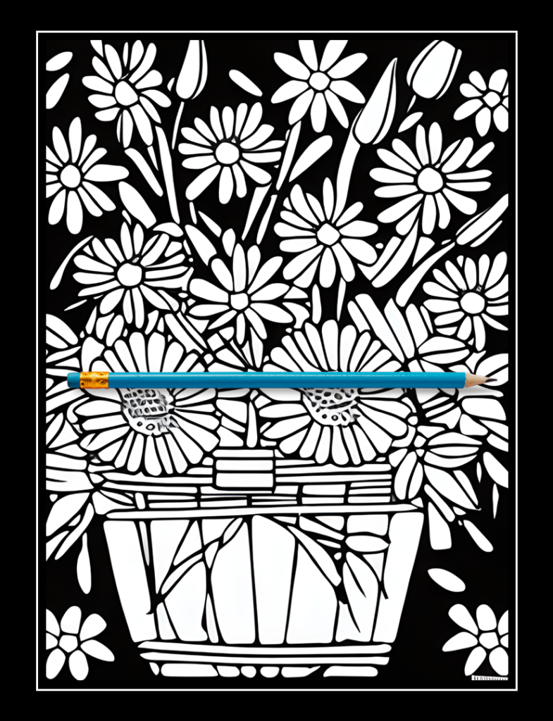 Black Background Flower Bouquets Coloring Book For Adults - Paget Blue